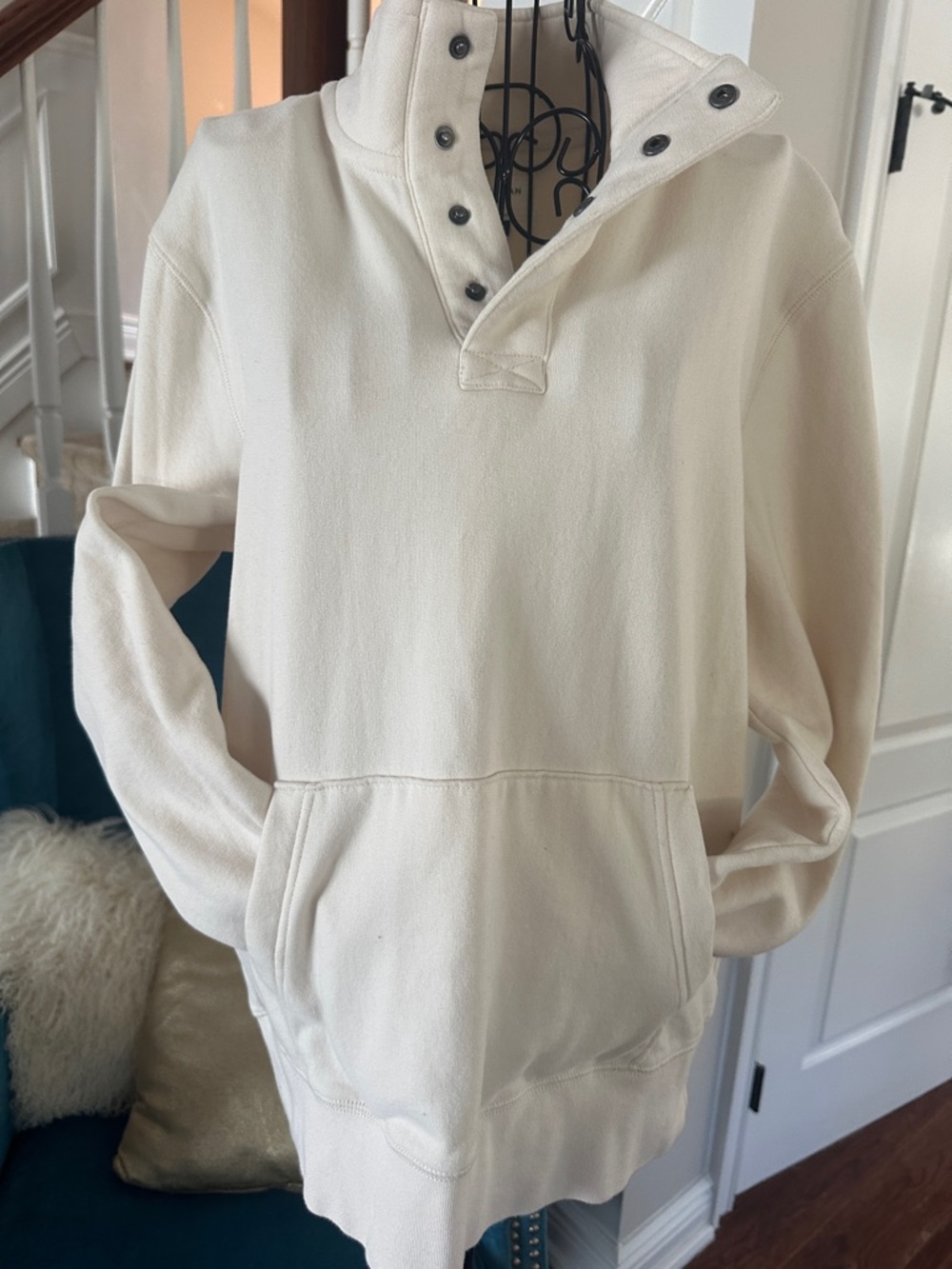 American Eagle Outfitters Cream Button-Neck Pullover